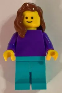 LEGO Plain Dark Purple Torso with Dark Purple Arms, Medium Azure Legs, Reddish Brown Female Hair over Shoulder minifigure