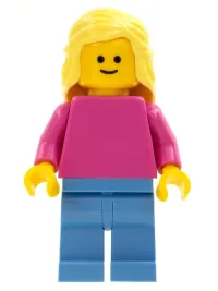 LEGO Plain Dark Pink Torso with Dark Pink Arms, Medium Blue Legs, Bright Light Yellow Female Hair Mid-Length minifigure