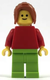 LEGO Plain Red Torso with Red Arms, Lime Legs, Dark Orange Female Ponytail Long minifigure
