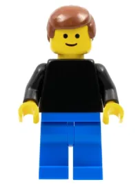 LEGO Plain Black Torso with Black Arms, Blue Legs, Reddish Brown Male Hair minifigure