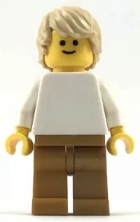 LEGO Plain White Torso with White Arms, Pearl Gold Legs, Tan Tousled Hair minifigure