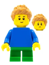 LEGO Plain Blue Torso with Blue Arms, Green Short Legs, Medium Nougat Spiky Hair minifigure