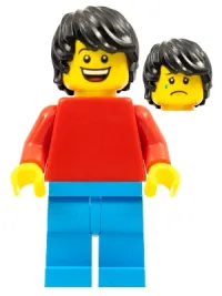 LEGO Plain Red Torso with Red Arms, Dark Azure Legs, Black Tousled Hair minifigure