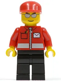 LEGO Post Office White Envelope and Stripe, Black Legs, Red Cap, Silver Sunglasses minifigure