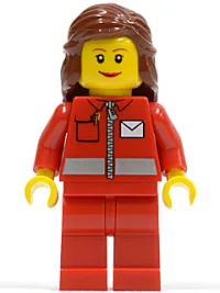LEGO Post Office White Envelope and Stripe, Red Legs, Reddish Brown Female Hair Mid-Length minifigure