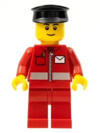 LEGO Post Office White Envelope and Stripe, Red Legs, Black Hat, Black Eyebrows minifigure