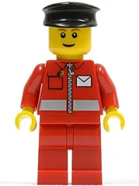 LEGO Post Office White Envelope and Stripe, Red Legs, Black Hat, Reddish Brown Eyebrows minifigure