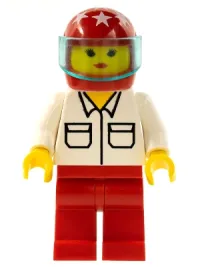 LEGO Shirt with 2 Pockets, Red Legs, Red Helmet 7 White Stars, Trans-Light Blue Visor minifigure