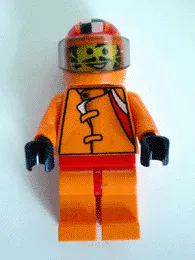 LEGO Racer Driver, Car 56, Orange with Orange Checkered Helmet minifigure