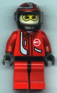 LEGO Racer Driver, Red with White Balaclava, Black Helmet with Red/Silver minifigure