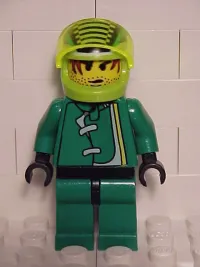 LEGO Racer Driver, Green Jacket and Lime Helmet with Black Stripes/White Checkered Lines minifigure