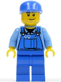 LEGO Hot Rod Mechanic - Blue Overalls, Blue Cap, Stubble minifigure