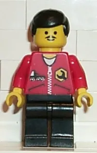 LEGO Repair - Red Shirt with Zipper and Wrench Pattern, Black Legs, Black Male Hair minifigure