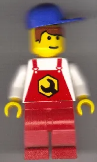 LEGO Repair - Overalls Red with Wrench Pattern, Red Legs, Blue Cap minifigure