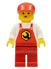 LEGO Repair - Overalls Red with Wrench Pattern, Red Legs, Red Cap minifigure