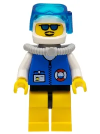LEGO Coast Guard City Center - White Collar & Arms, Yellow Legs with Black Hips, White Helmet, Light Gray Scuba Tank, Sunglasses minifigure