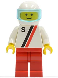 LEGO 'S' - White with Red / Black Stripe, Red Legs, White Helmet, Trans-Light Blue Visor minifigure