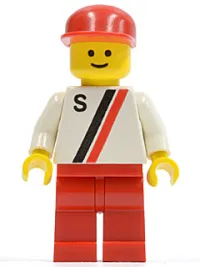 LEGO 'S' - White with Red / Black Stripe, Red Legs, Red Cap minifigure