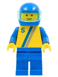LEGO 'S' - Yellow with Blue / Gray Stripe, Blue Legs, Blue Helmet minifigure