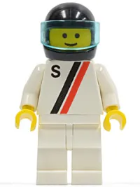 LEGO 'S' - White with Red / Black Stripe, White Legs, Black Helmet, Trans-Light Blue Visor minifigure