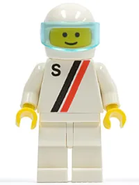 LEGO 'S' - White with Red / Black Stripe, White Legs, White Helmet, Trans-Light Blue Visor minifigure