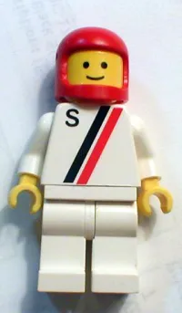 LEGO 'S' - White with Red / Black Stripe, White Legs, Red Classic Helmet minifigure