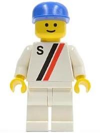 LEGO 'S' - White with Red / Black Stripe, White Legs, Blue Cap minifigure