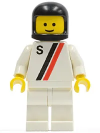 LEGO 'S' - White with Red / Black Stripe, White Legs, Black Classic Helmet minifigure