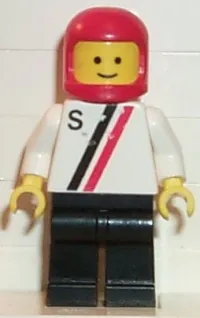 LEGO 'S' - White with Red / Black Stripe, Black Legs, Red Classic Helmet minifigure