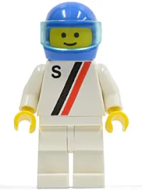 LEGO 'S' - White with Red / Black Stripe, White Legs, Blue Helmet minifigure