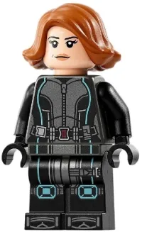 LEGO Black Widow - Black Jumpsuit, Dark Orange Short Hair, Printed Legs, Metallic Light Blue Trim minifigure