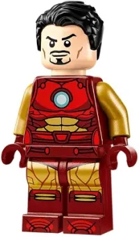 LEGO Iron Man - Dark Red and Gold Armor, Round Arc Reactor, Pearl Gold Arms, Hair minifigure