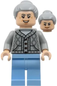 LEGO Aunt May - Light Bluish Gray Cardigan Sweater, Bright Light Blue Legs minifigure
