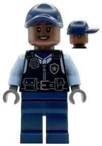 LEGO Security Guard Arkham Asylum - Female, Dark Blue Cap, Black Vest minifigure