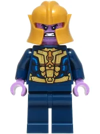 LEGO Thanos - Minifigure, Dark Blue and Gold Outfit, Dark Blue Arms, Medium Lavender Hands, Helmet minifigure