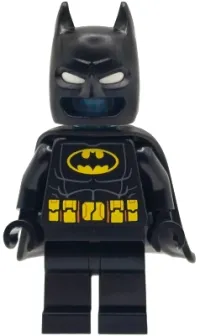 LEGO Batman Batsuit - Black with Yellow Belt with Medium Nougat Details, Cowl with White Eyes, Flexible Rubber Cape, Trans-Light Blue Head minifigure