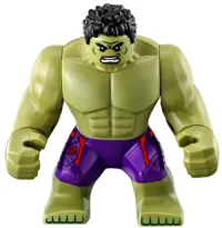 LEGO Hulk with Black Hair and Dark Purple Pants with Avengers Logo minifigure