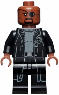LEGO Nick Fury - Gray Sweater and Black Trench Coat, Shirt Tail minifigure