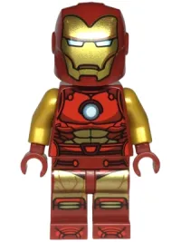 LEGO Iron Man - Dark Red and Gold Armor, Round Arc Reactor, Pearl Gold Arms, One Piece Helmet minifigure