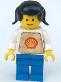 LEGO Shell - Classic - Blue Legs, Black Pigtails Hair (Torso with Trapezoid Sticker) minifigure