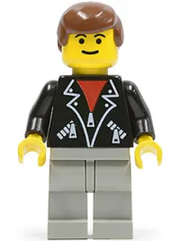 LEGO Leather Jacket with Zippers - Light Gray Legs, Brown Male Hair, Eyebrows minifigure