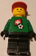 LEGO Soccer Player - Swiss Goalie, Swiss Flag Torso Sticker on Front, White Number Sticker on Back (1, 18 or 22, specify number in listing) minifigure