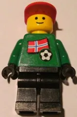 LEGO Soccer Player - Norwegian Goalie, Norwegian Flag Torso Sticker on Front, White Number Sticker on Back (1, 18 or 22, specify number in listing) minifigure