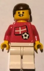 LEGO Soccer Player - Danish Player 1, Danish Flag Torso Sticker on Front, Black Number Sticker on Back (specify number in listing) minifigure