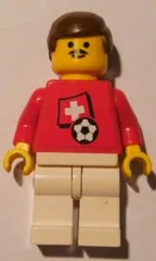 LEGO Soccer Player - Swiss Player 1, Swiss Flag Torso Sticker on Front, Black Number Sticker on Back (specify number in listing) minifigure