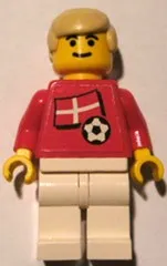 LEGO Soccer Player - Danish Player 2, Danish Flag Torso Sticker on Front, Black Number Sticker on Back (specify number in listing) minifigure