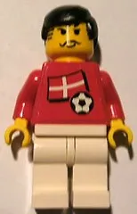 LEGO Soccer Player - Danish Player 3, Danish Flag Torso Sticker on Front, Black Number Sticker on Back (specify number in listing) minifigure