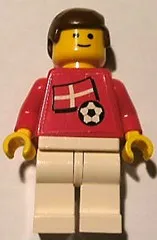 LEGO Soccer Player - Danish Player 4, Danish Flag Torso Sticker on Front, Black Number Sticker on Back (specify number in listing) minifigure