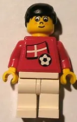 LEGO Soccer Player - Danish Player 5, Danish Flag Torso Sticker on Front, Black Number Sticker on Back (specify number in listing) minifigure