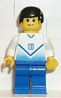 LEGO Soccer Player White & Blue Team with shirt #18 minifigure